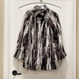 Hilary Radley Coat XS Gray Black White Faux Fur Coat Jacket NWOT Beautiful NEW!